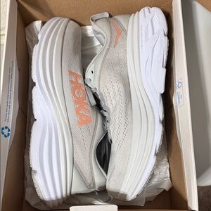 Hoka White and Peach Athletic Shoes